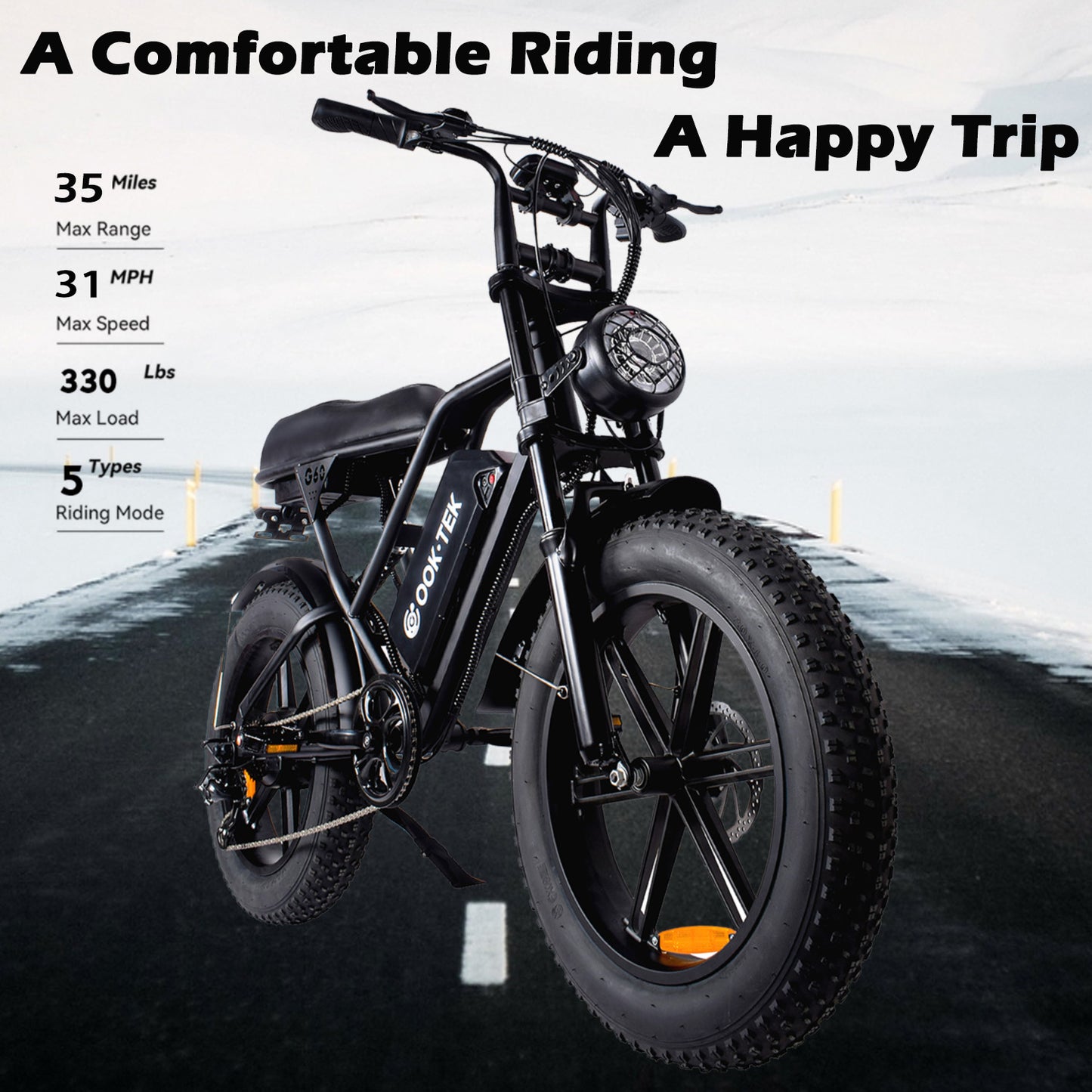 G60 Electric Bike – 1000W Power, 20" Fat Tires, 48V 20AH Battery, 50-60KM Range for Unstoppable Adventures