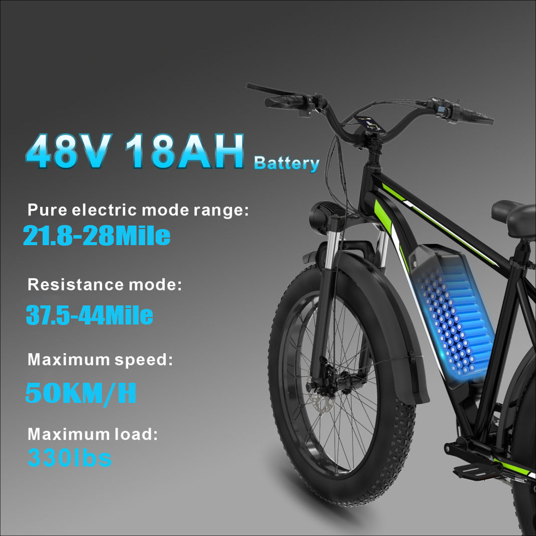 F26 Electric Bicycle，Equipped 48V 18AH Ultra-Long Life Battery，26Inch Tire and Hydraulic Brake - Suitable for Urban and Cross-Country Riding