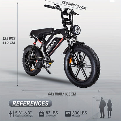 GT20 Electric Bike – 1000W Power, 50KM/H Speed, 20" Fat Tires for Thrilling Rides & 60KM Range